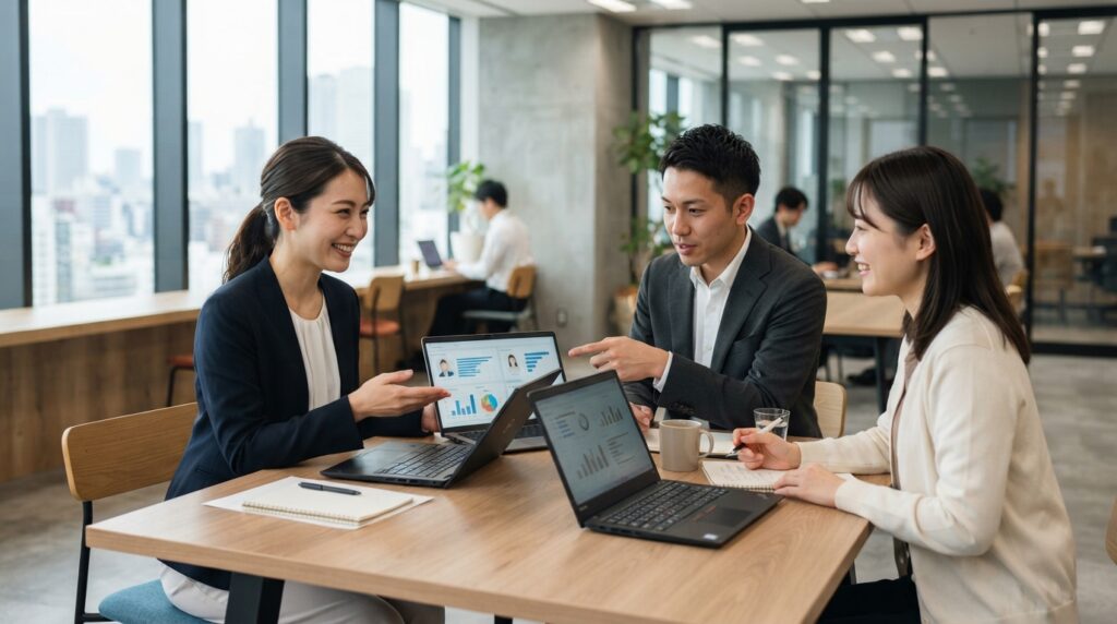 新卒採用の業務を分担して進める日本人の採用チーム