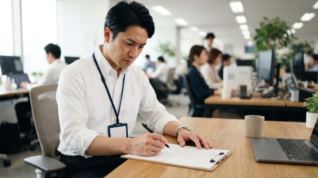 採用支援会社への相談前に準備を整える日本人の人事担当者
