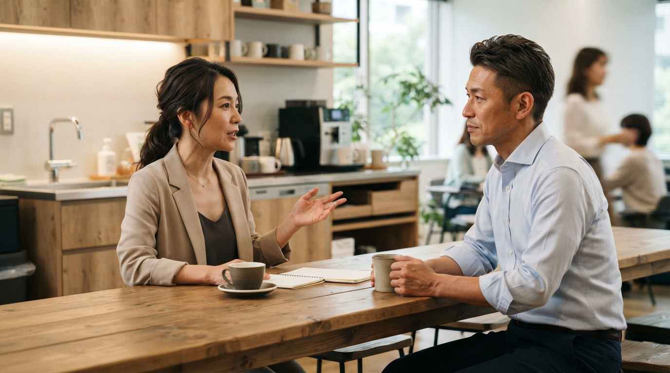社内で採用の課題を共有する日本人の担当者たち